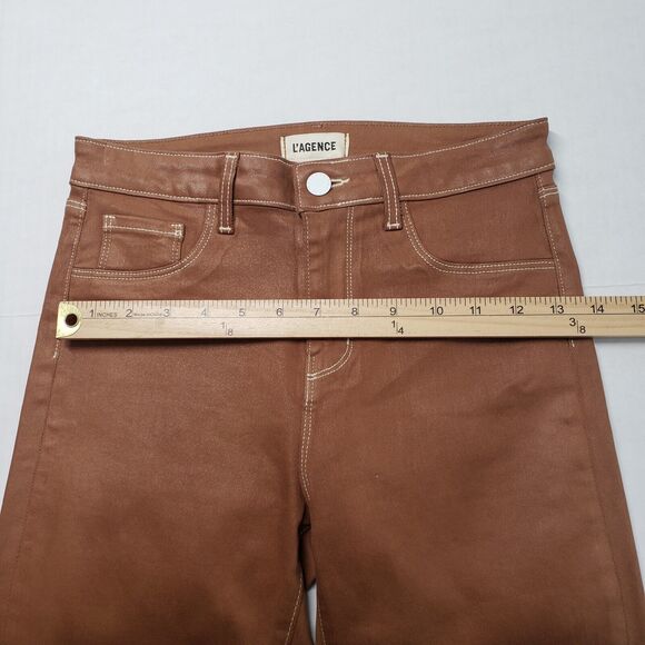 L'Agence Jeans Womens 26 Brown Cognac Margot High Rise Skinny Coated Western USA - Picture 5 of 16